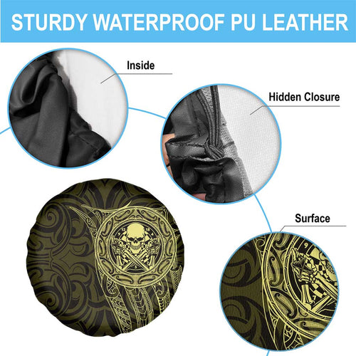 New Zealand Skull Darts Spare Tire Cover Aotearoa Maori Chest Tattoo Stylized Gold - Aussie Hoodie