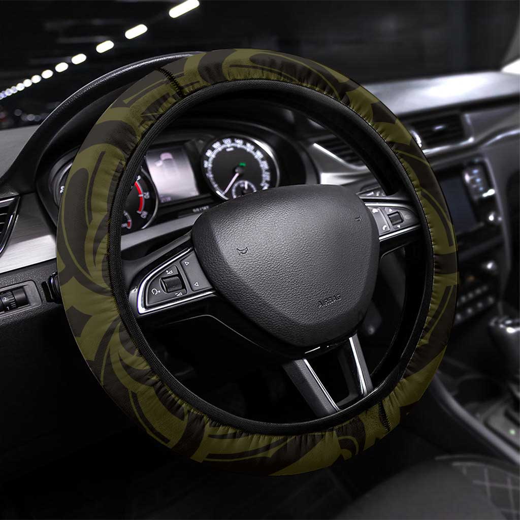 New Zealand Skull Darts Steering Wheel Cover Aotearoa Maori Chest Tattoo Stylized Gold - Aussie Hoodie