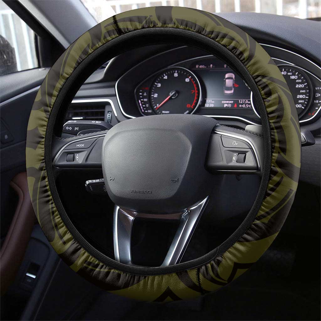 New Zealand Skull Darts Steering Wheel Cover Aotearoa Maori Chest Tattoo Stylized Gold - Aussie Hoodie