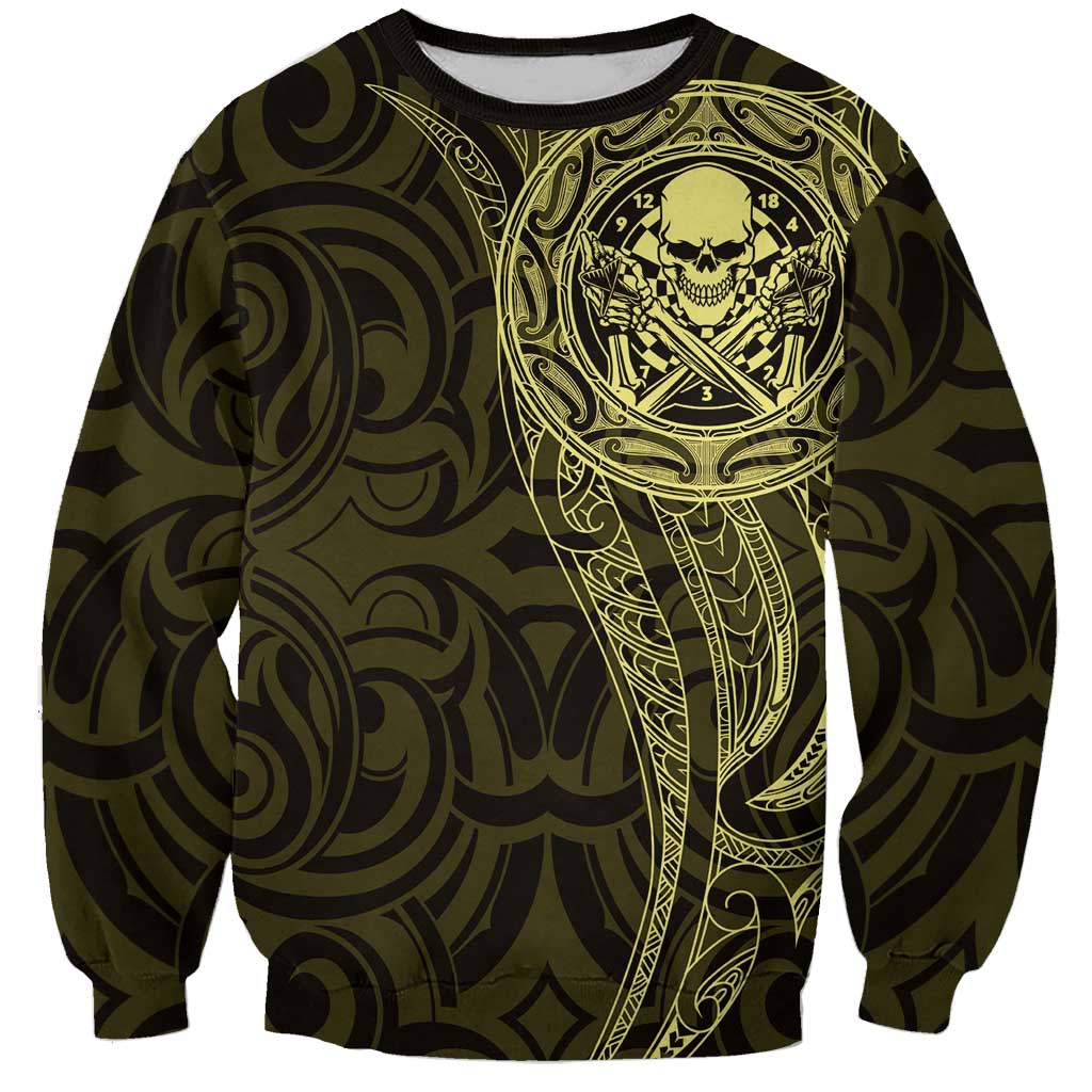 New Zealand Skull Darts Sweatshirt Aotearoa Maori Chest Tattoo Stylized Gold - Aussie Hoodie