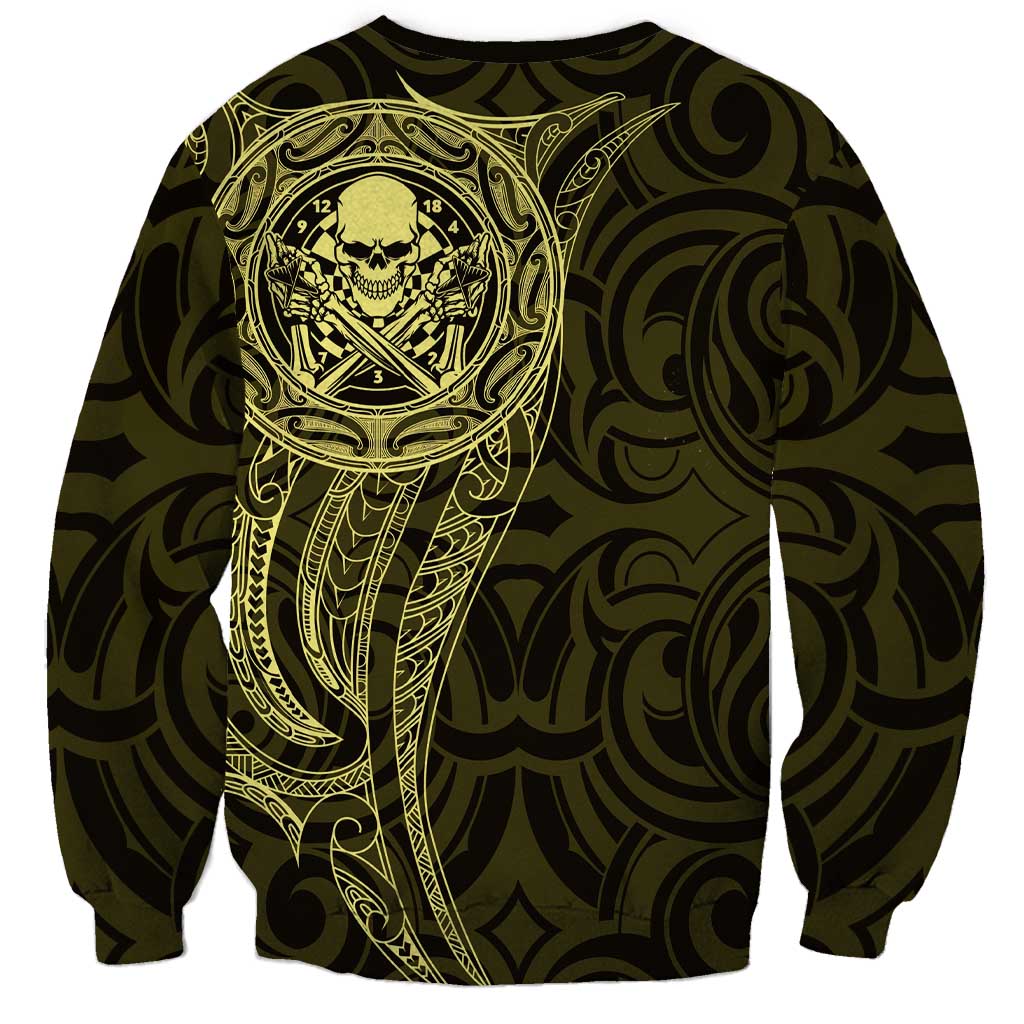 New Zealand Skull Darts Sweatshirt Aotearoa Maori Chest Tattoo Stylized Gold - Aussie Hoodie