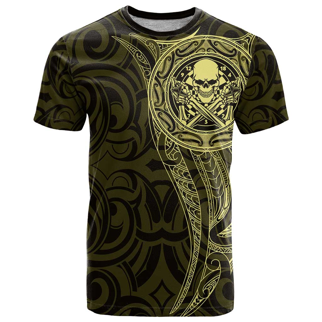 New Zealand Skull Darts T Shirt Aotearoa Maori Chest Tattoo Stylized Gold - Aussie Hoodie