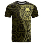 New Zealand Skull Darts T Shirt Aotearoa Maori Chest Tattoo Stylized Gold - Aussie Hoodie