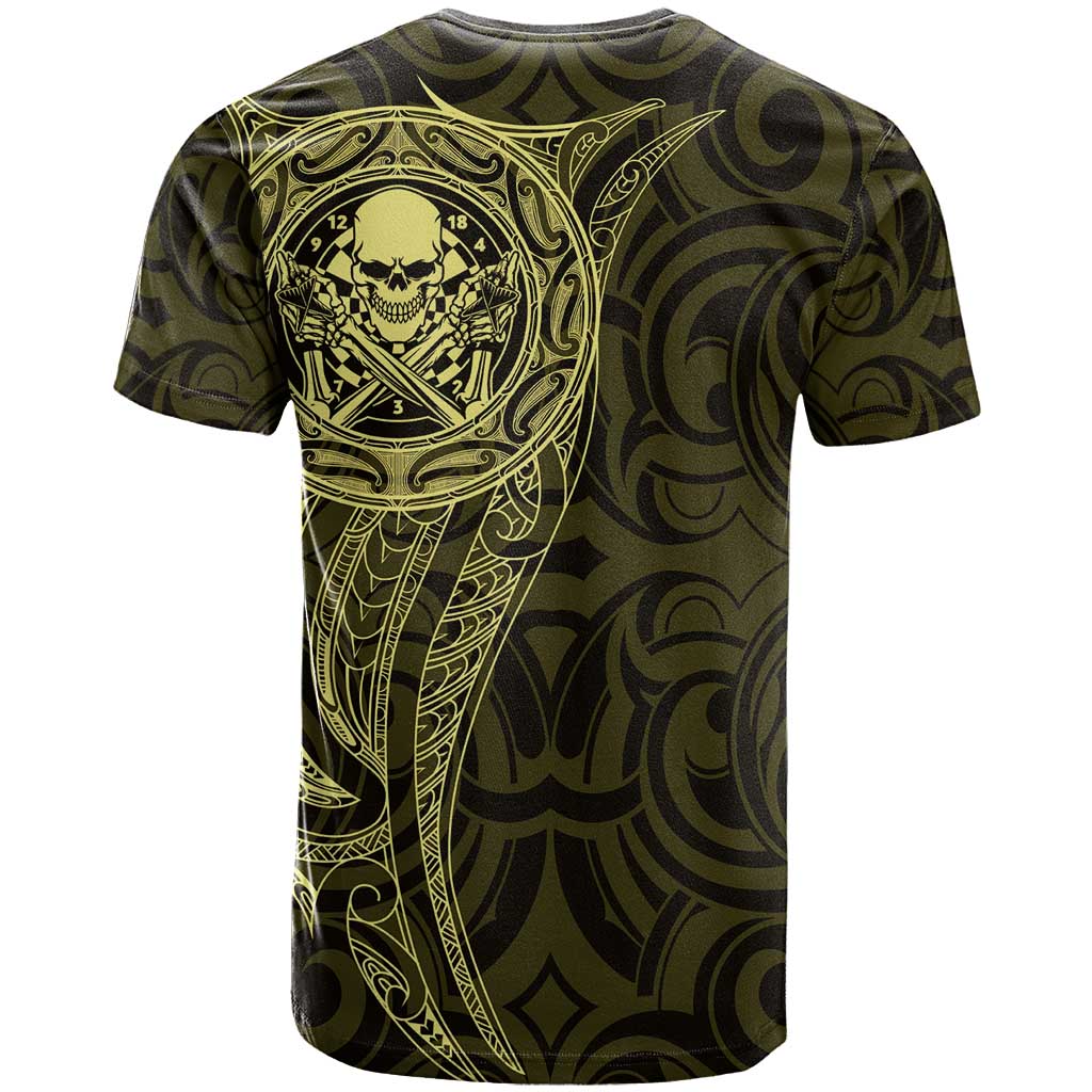New Zealand Skull Darts T Shirt Aotearoa Maori Chest Tattoo Stylized Gold - Aussie Hoodie