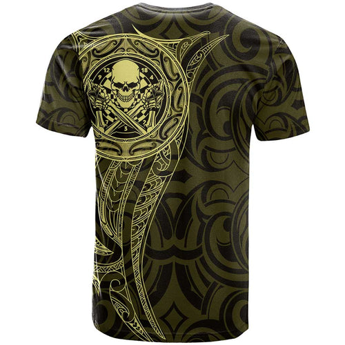 New Zealand Skull Darts T Shirt Aotearoa Maori Chest Tattoo Stylized Gold - Aussie Hoodie
