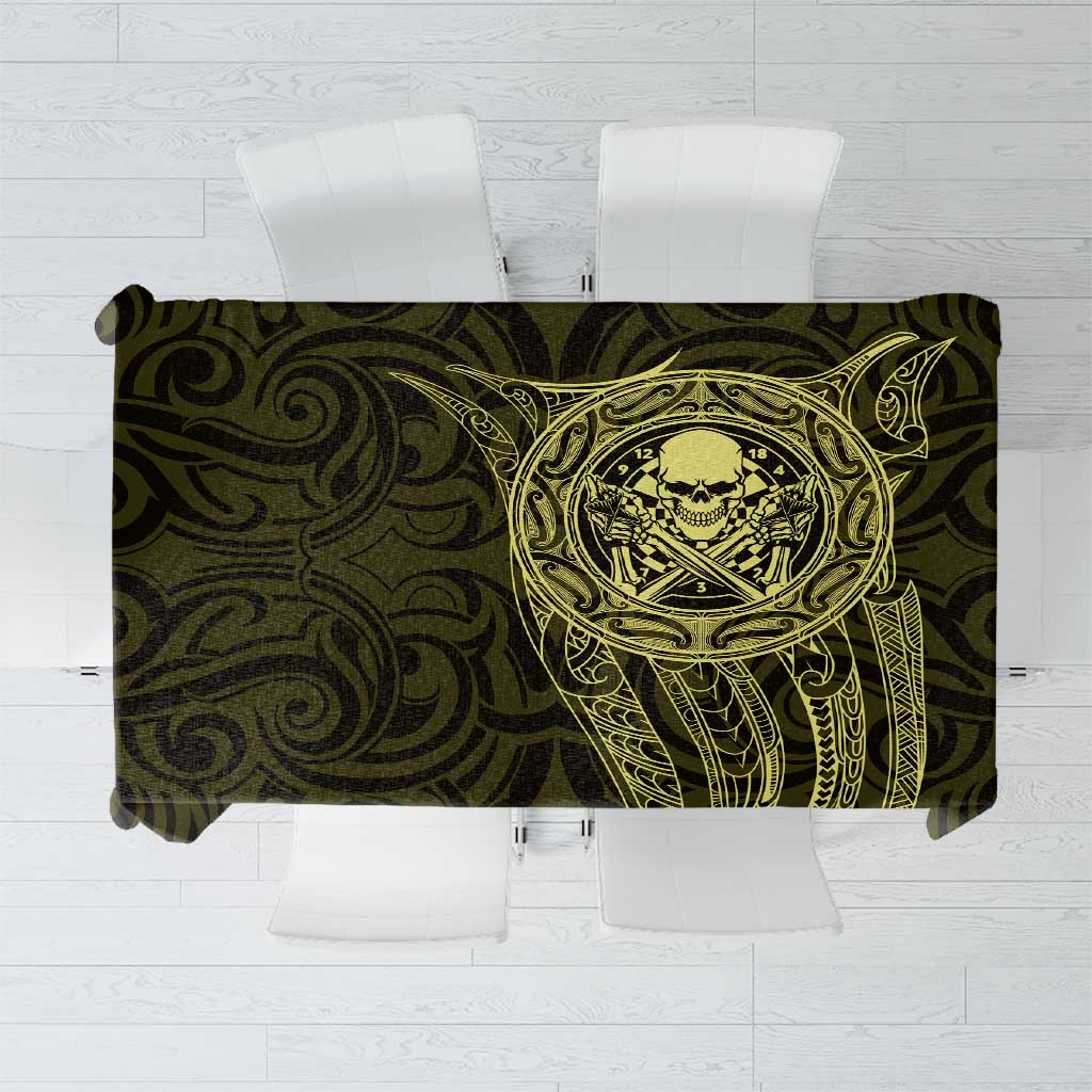 New Zealand Skull Darts Tablecloth Aotearoa Maori Chest Tattoo Stylized Gold - Aussie Hoodie
