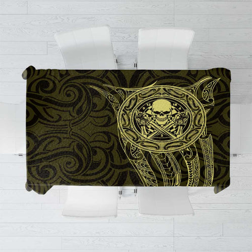 New Zealand Skull Darts Tablecloth Aotearoa Maori Chest Tattoo Stylized Gold - Aussie Hoodie