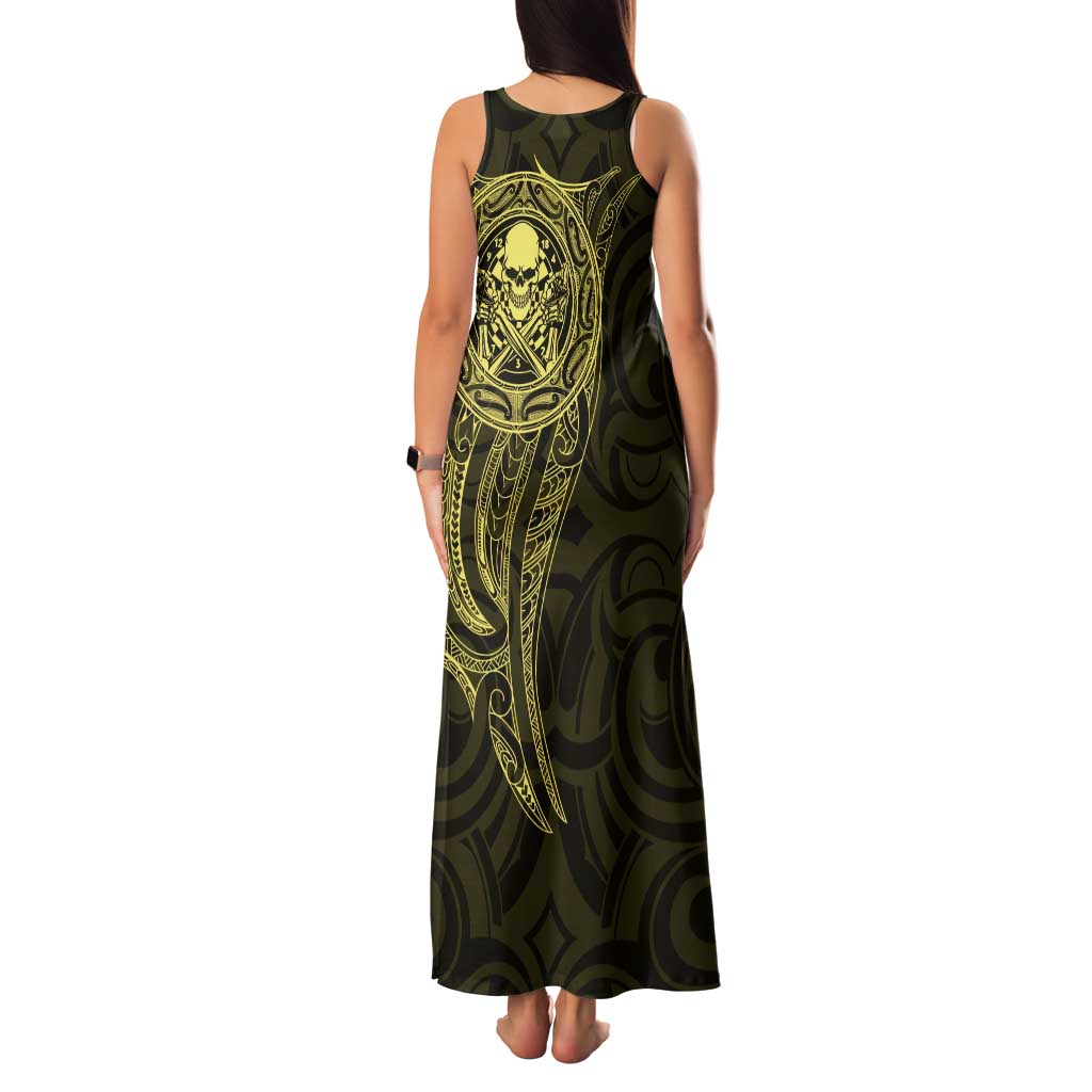 New Zealand Skull Darts Tank Maxi Dress Aotearoa Maori Chest Tattoo Stylized Gold - Aussie Hoodie