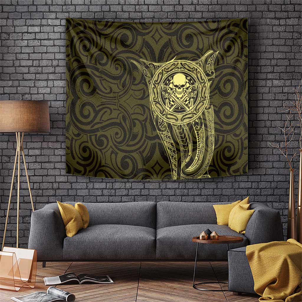 New Zealand Skull Darts Tapestry Aotearoa Maori Chest Tattoo Stylized Gold - Aussie Hoodie