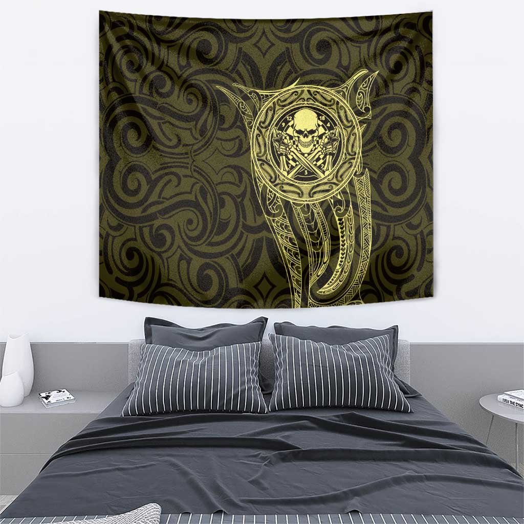 New Zealand Skull Darts Tapestry Aotearoa Maori Chest Tattoo Stylized Gold - Aussie Hoodie