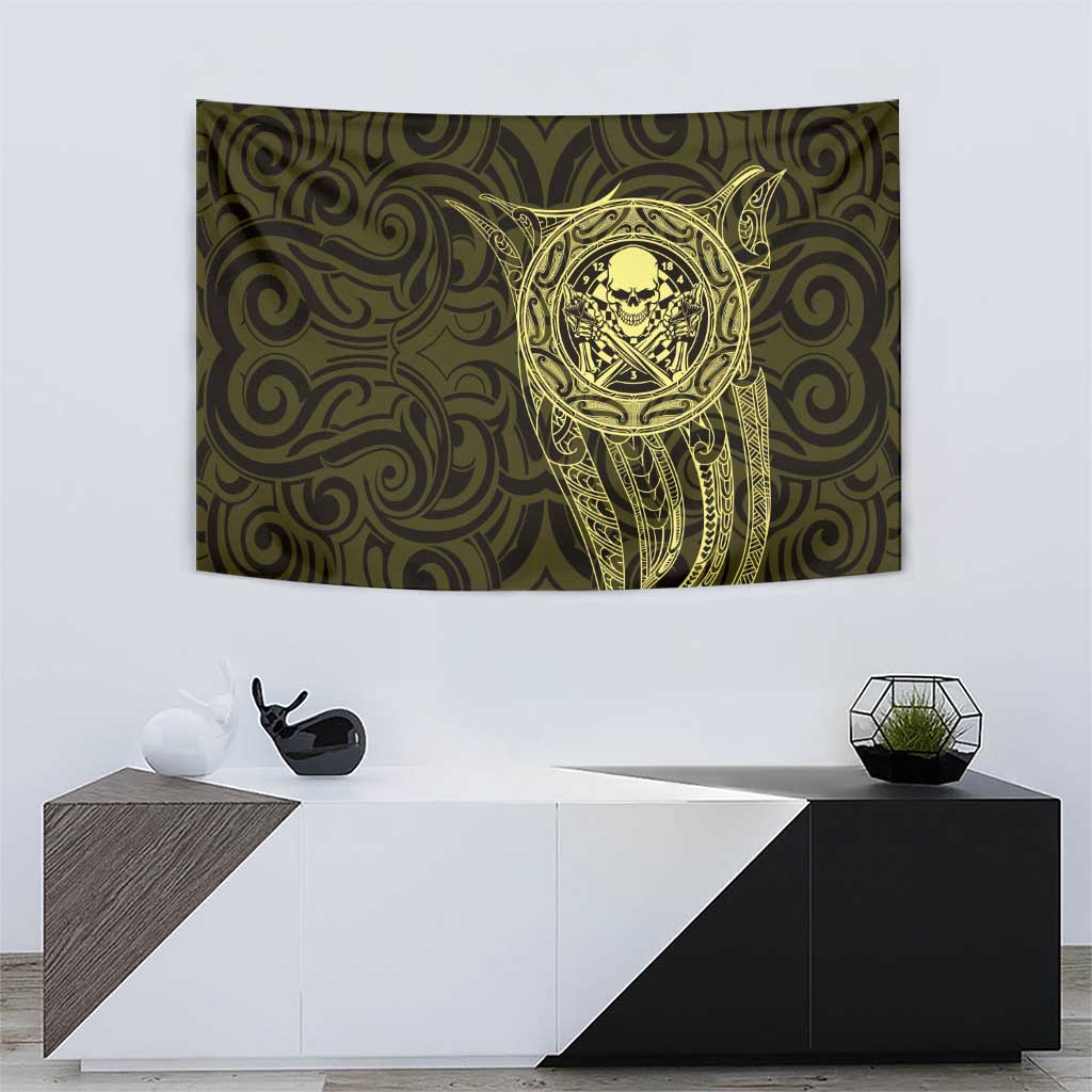 New Zealand Skull Darts Tapestry Aotearoa Maori Chest Tattoo Stylized Gold - Aussie Hoodie