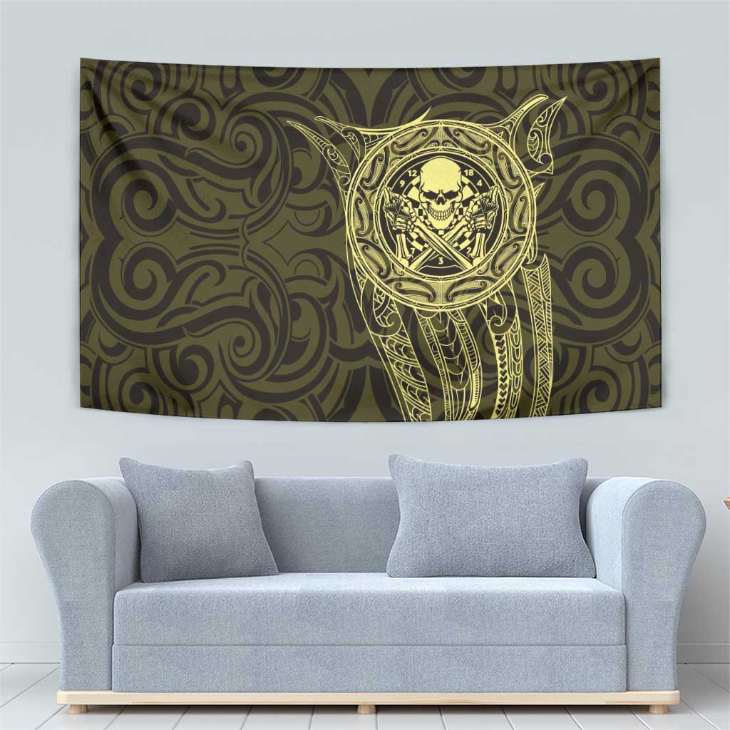 New Zealand Skull Darts Tapestry Aotearoa Maori Chest Tattoo Stylized Gold - Aussie Hoodie