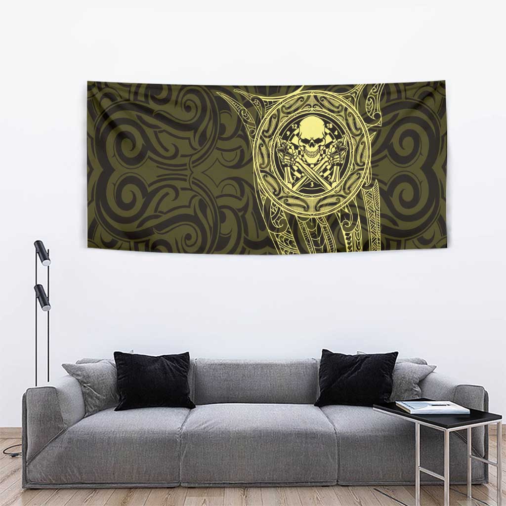 New Zealand Skull Darts Tapestry Aotearoa Maori Chest Tattoo Stylized Gold - Aussie Hoodie