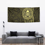 New Zealand Skull Darts Tapestry Aotearoa Maori Chest Tattoo Stylized Gold - Aussie Hoodie