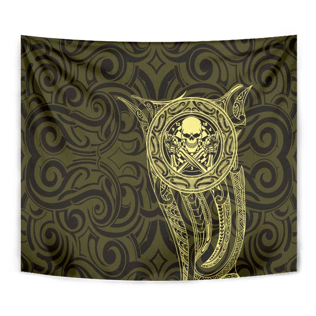 New Zealand Skull Darts Tapestry Aotearoa Maori Chest Tattoo Stylized Gold - Aussie Hoodie