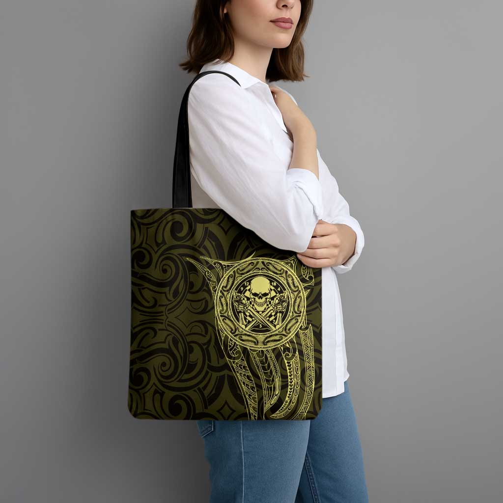 New Zealand Skull Darts Tote Bag Aotearoa Maori Chest Tattoo Stylized Gold - Aussie Hoodie