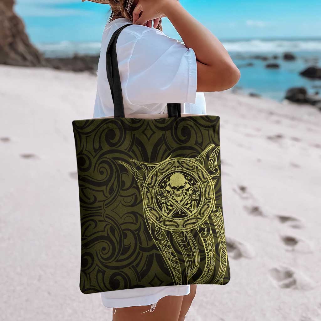 New Zealand Skull Darts Tote Bag Aotearoa Maori Chest Tattoo Stylized Gold - Aussie Hoodie
