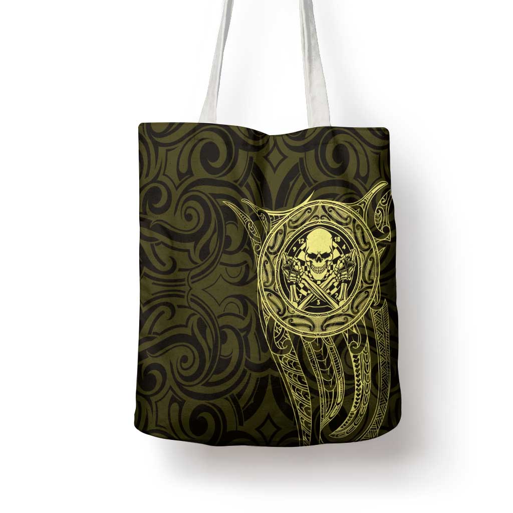 New Zealand Skull Darts Tote Bag Aotearoa Maori Chest Tattoo Stylized Gold - Aussie Hoodie