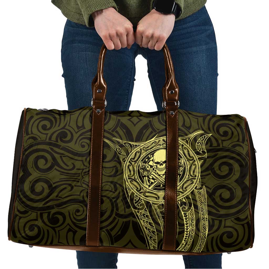 New Zealand Skull Darts Travel Bag Aotearoa Maori Chest Tattoo Stylized Gold - Aussie Hoodie