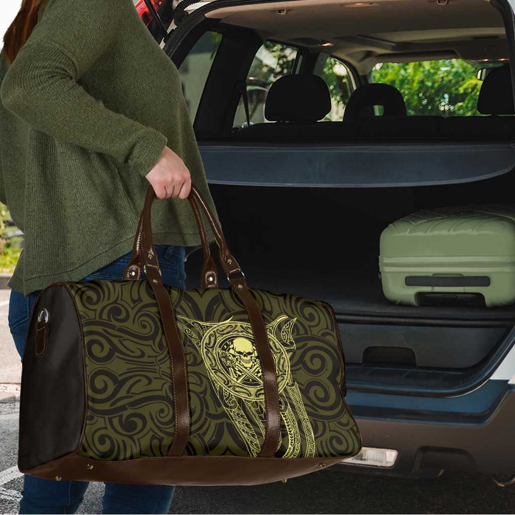 New Zealand Skull Darts Travel Bag Aotearoa Maori Chest Tattoo Stylized Gold - Aussie Hoodie
