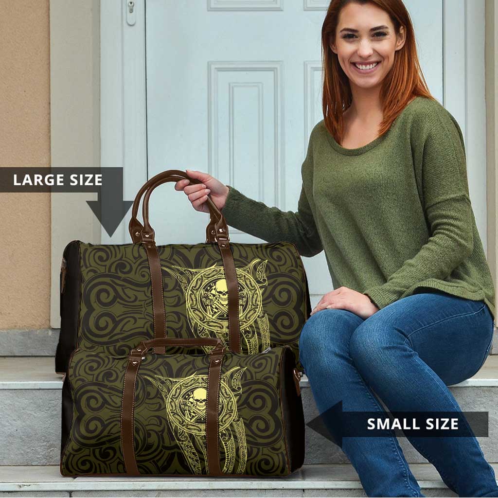 New Zealand Skull Darts Travel Bag Aotearoa Maori Chest Tattoo Stylized Gold - Aussie Hoodie