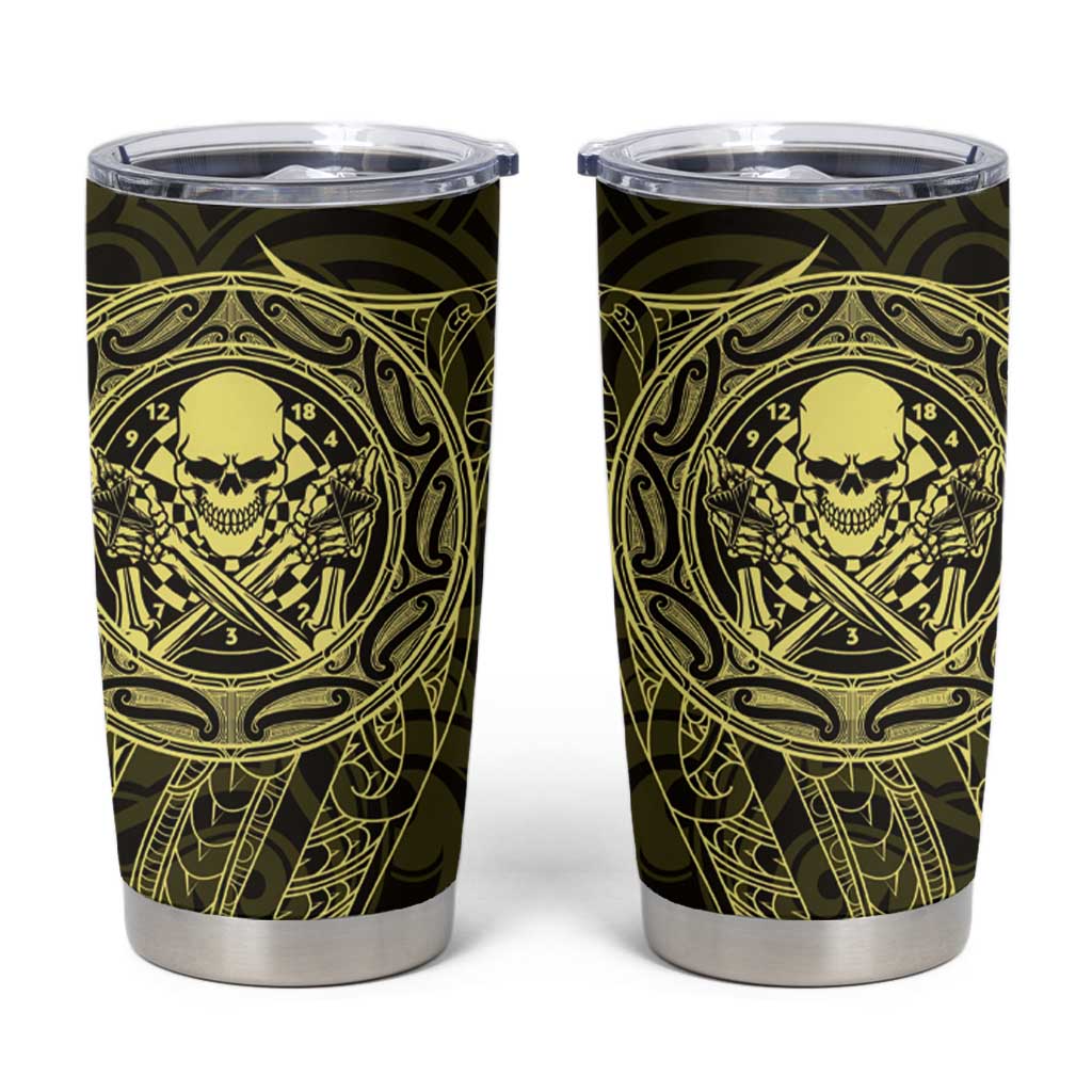New Zealand Skull Darts Tumbler Cup Aotearoa Maori Chest Tattoo Stylized Gold - Aussie Hoodie