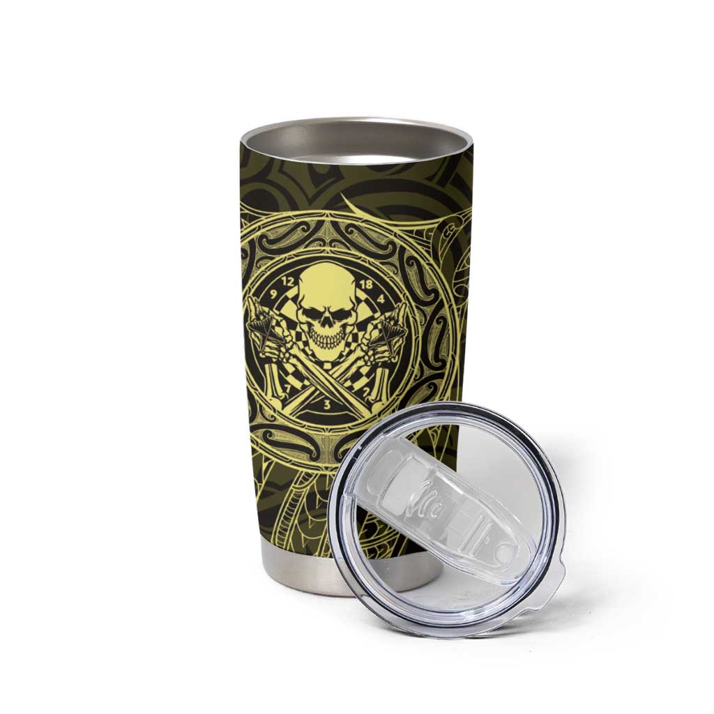 New Zealand Skull Darts Tumbler Cup Aotearoa Maori Chest Tattoo Stylized Gold - Aussie Hoodie