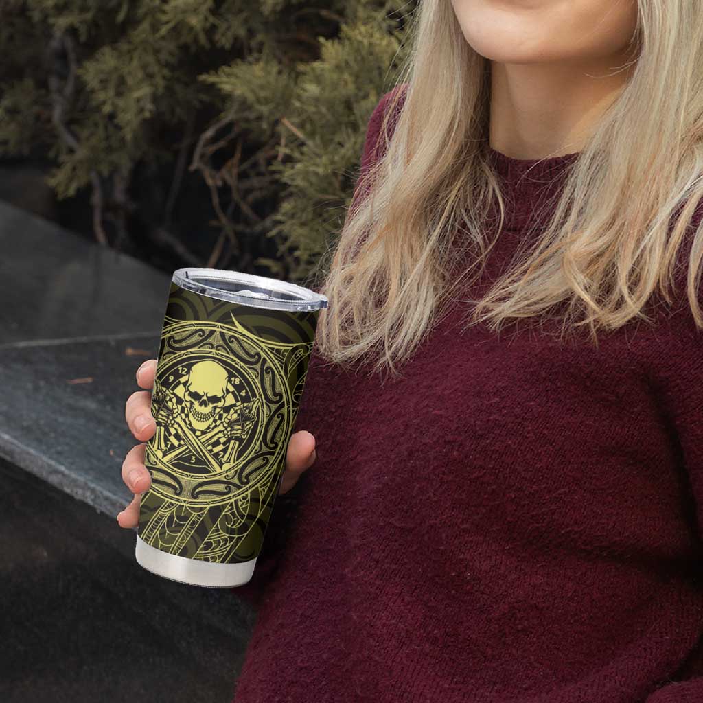 New Zealand Skull Darts Tumbler Cup Aotearoa Maori Chest Tattoo Stylized Gold - Aussie Hoodie