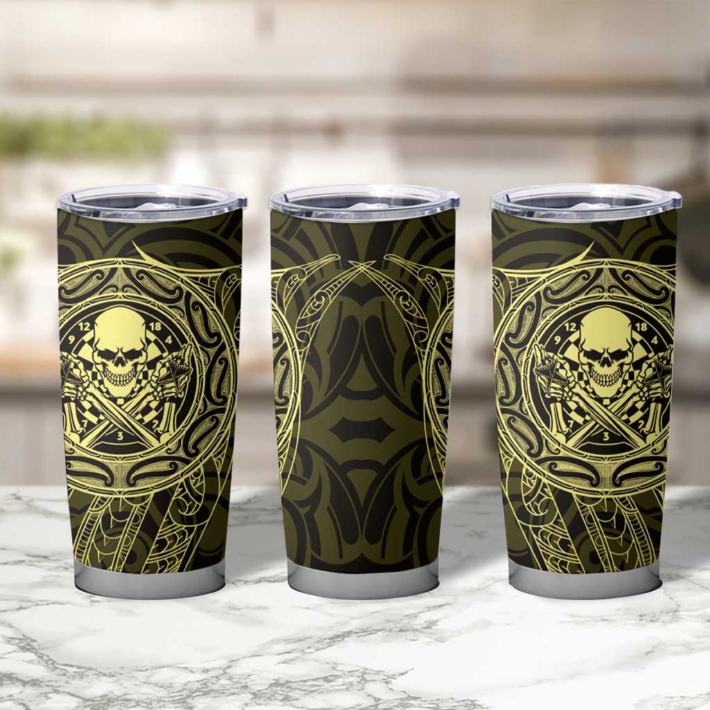 New Zealand Skull Darts Tumbler Cup Aotearoa Maori Chest Tattoo Stylized Gold - Aussie Hoodie
