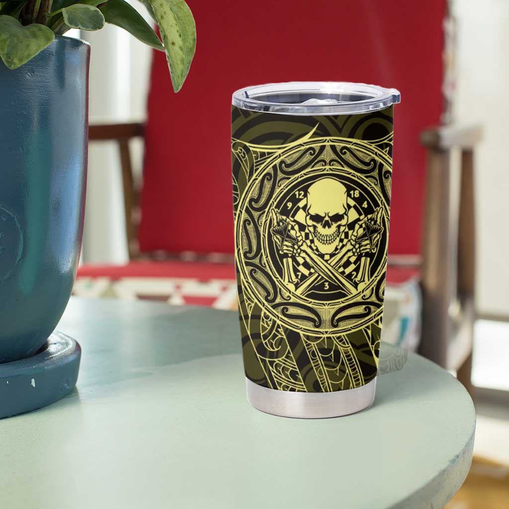 New Zealand Skull Darts Tumbler Cup Aotearoa Maori Chest Tattoo Stylized Gold - Aussie Hoodie