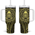 New Zealand Skull Darts Tumbler With Handle Aotearoa Maori Chest Tattoo Stylized Gold - Aussie Hoodie