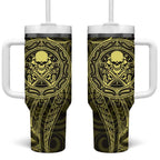 New Zealand Skull Darts Tumbler With Handle Aotearoa Maori Chest Tattoo Stylized Gold - Aussie Hoodie