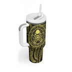 New Zealand Skull Darts Tumbler With Handle Aotearoa Maori Chest Tattoo Stylized Gold - Aussie Hoodie