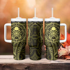 New Zealand Skull Darts Tumbler With Handle Aotearoa Maori Chest Tattoo Stylized Gold - Aussie Hoodie