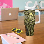 New Zealand Skull Darts Tumbler With Handle Aotearoa Maori Chest Tattoo Stylized Gold - Aussie Hoodie