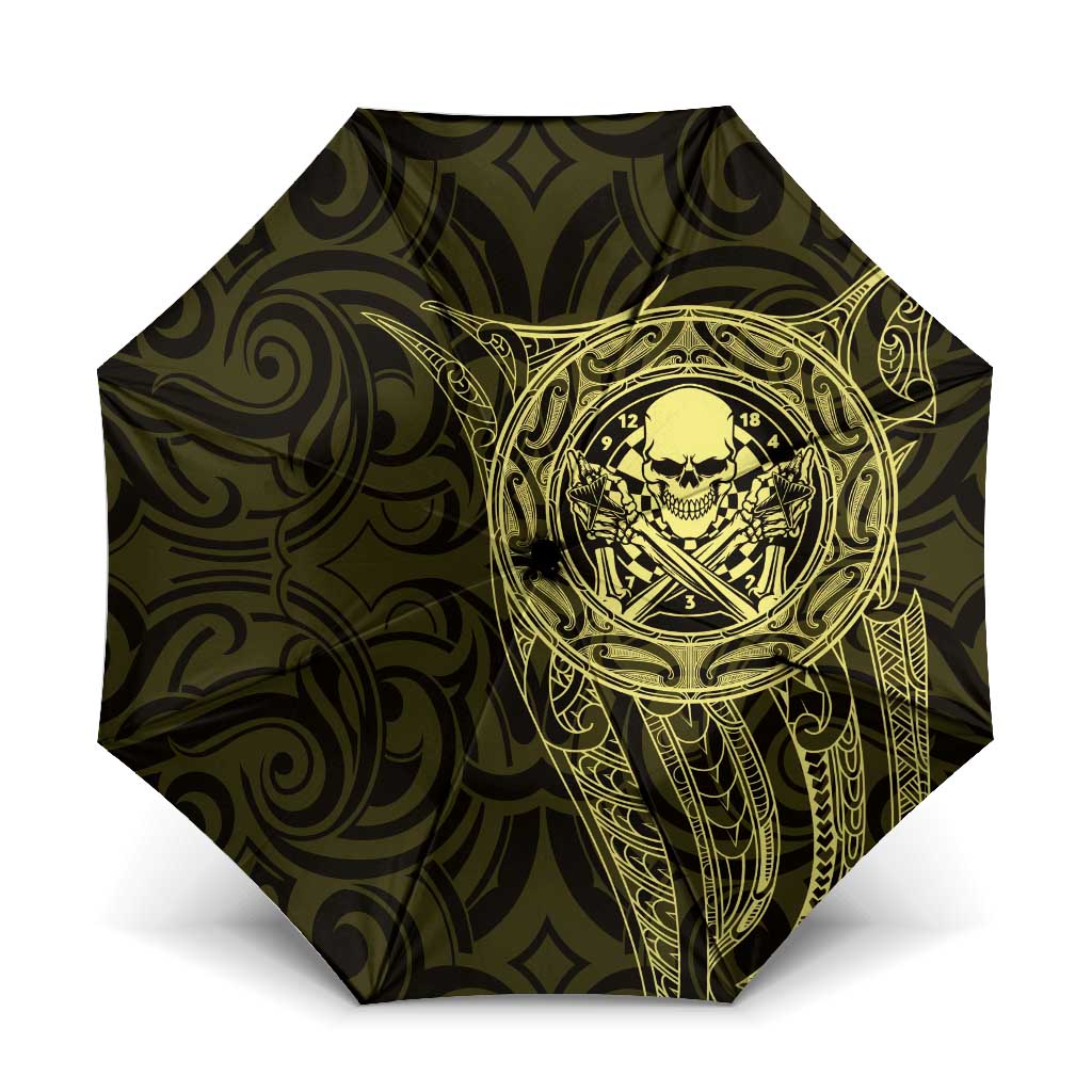 New Zealand Skull Darts Umbrella Aotearoa Maori Chest Tattoo Stylized Gold - Aussie Hoodie