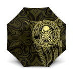 New Zealand Skull Darts Umbrella Aotearoa Maori Chest Tattoo Stylized Gold - Aussie Hoodie