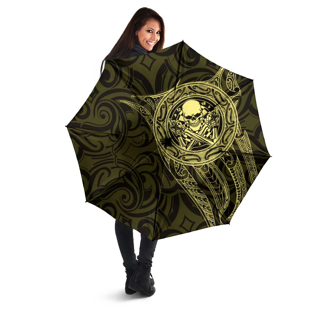 New Zealand Skull Darts Umbrella Aotearoa Maori Chest Tattoo Stylized Gold - Aussie Hoodie