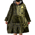 New Zealand Skull Darts Wearable Blanket Hoodie Aotearoa Maori Chest Tattoo Stylized Gold - Aussie Hoodie