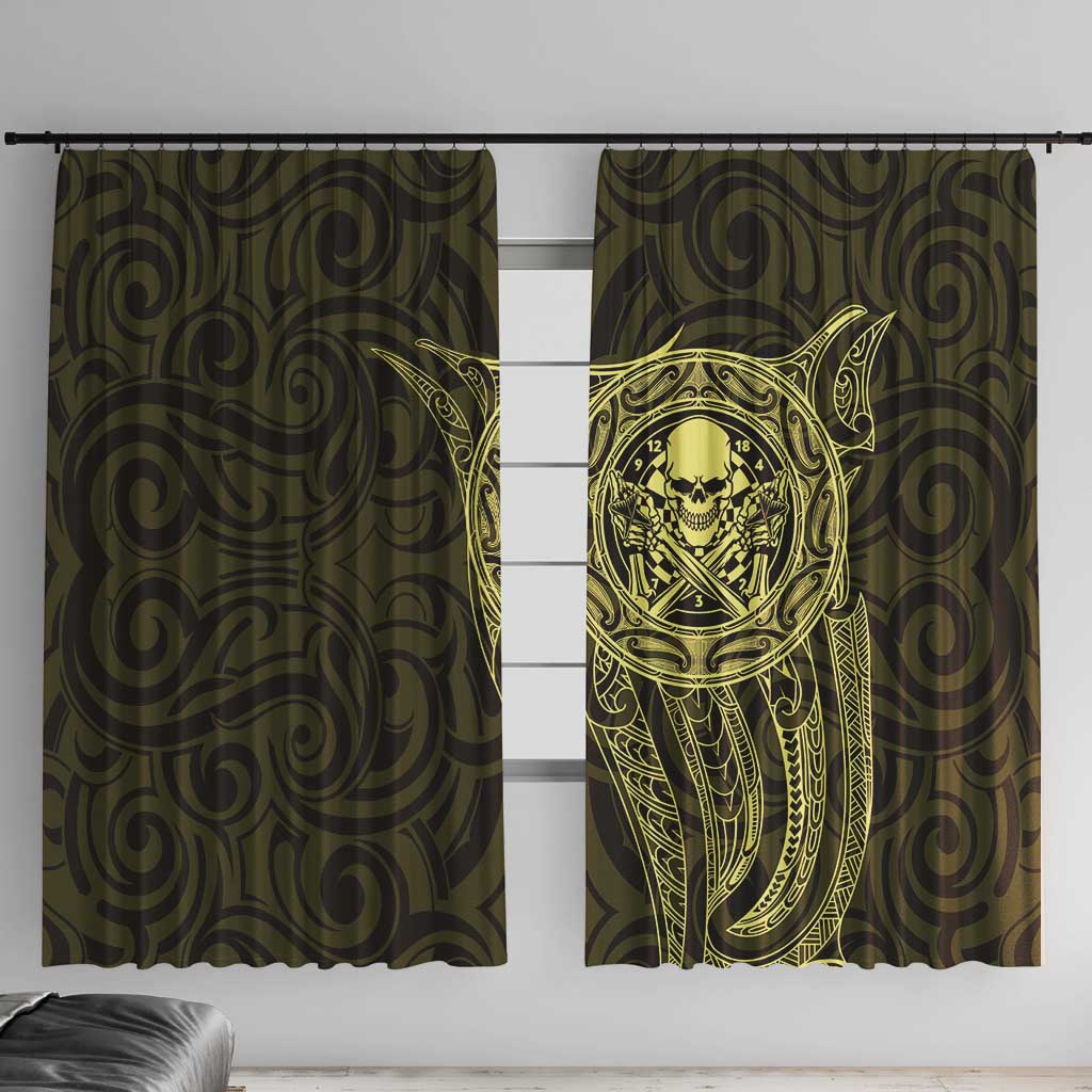 New Zealand Skull Darts Window Curtain Aotearoa Maori Chest Tattoo Stylized Gold - Aussie Hoodie