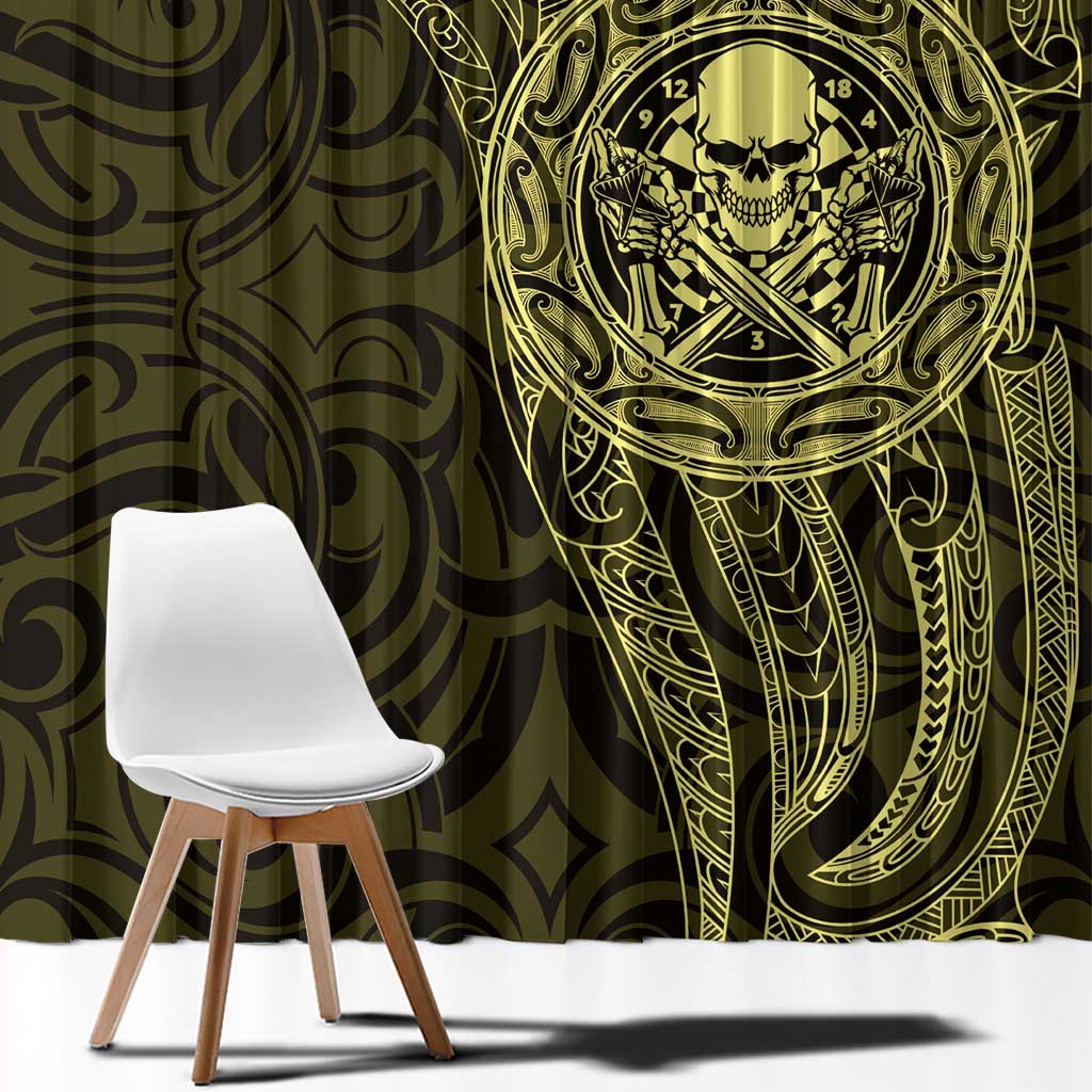 New Zealand Skull Darts Window Curtain Aotearoa Maori Chest Tattoo Stylized Gold - Aussie Hoodie