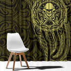New Zealand Skull Darts Window Curtain Aotearoa Maori Chest Tattoo Stylized Gold - Aussie Hoodie