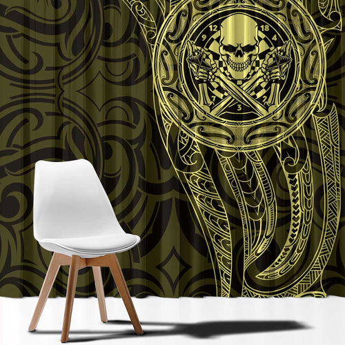 New Zealand Skull Darts Window Curtain Aotearoa Maori Chest Tattoo Stylized Gold - Aussie Hoodie