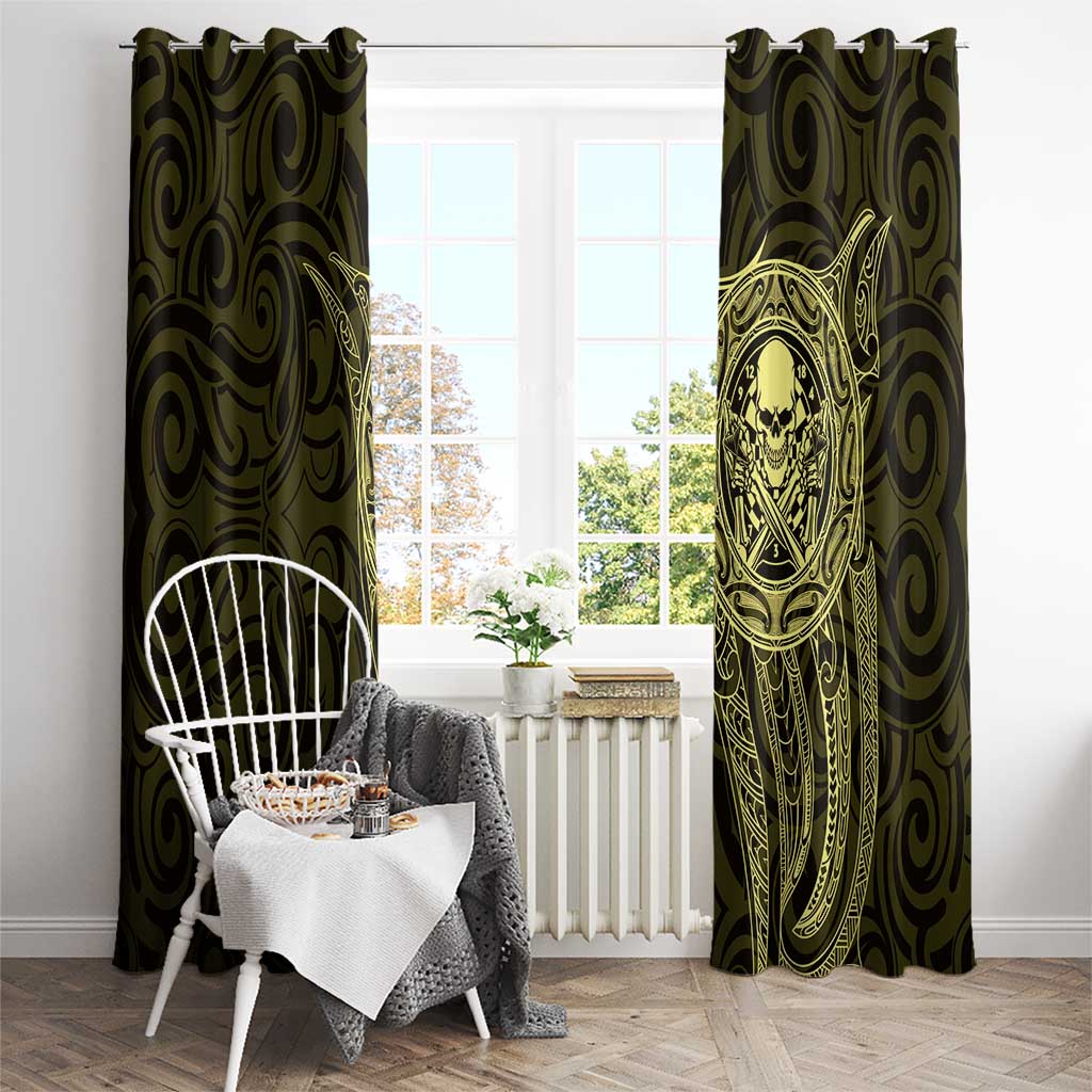 New Zealand Skull Darts Window Curtain Aotearoa Maori Chest Tattoo Stylized Gold - Aussie Hoodie