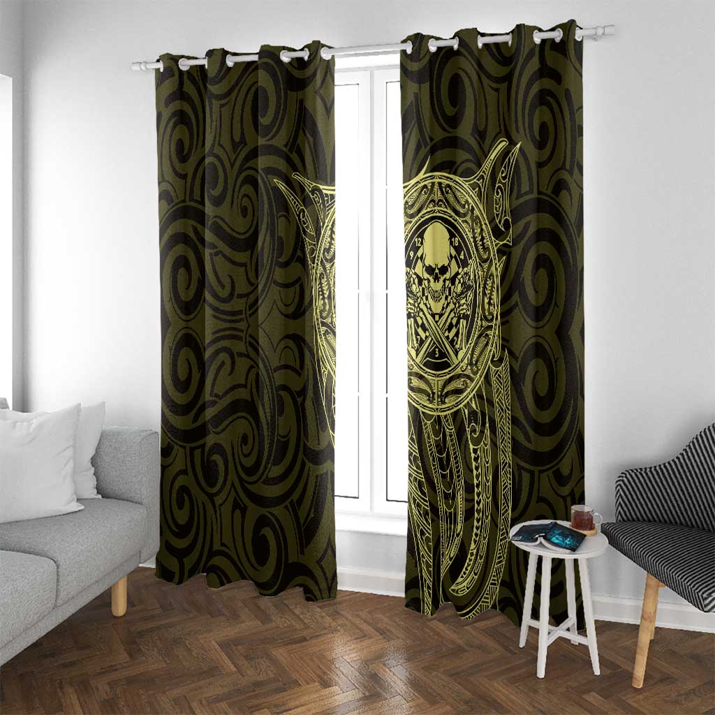 New Zealand Skull Darts Window Curtain Aotearoa Maori Chest Tattoo Stylized Gold - Aussie Hoodie