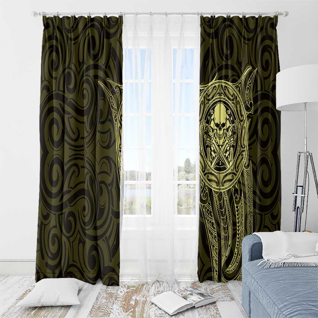 New Zealand Skull Darts Window Curtain Aotearoa Maori Chest Tattoo Stylized Gold - Aussie Hoodie