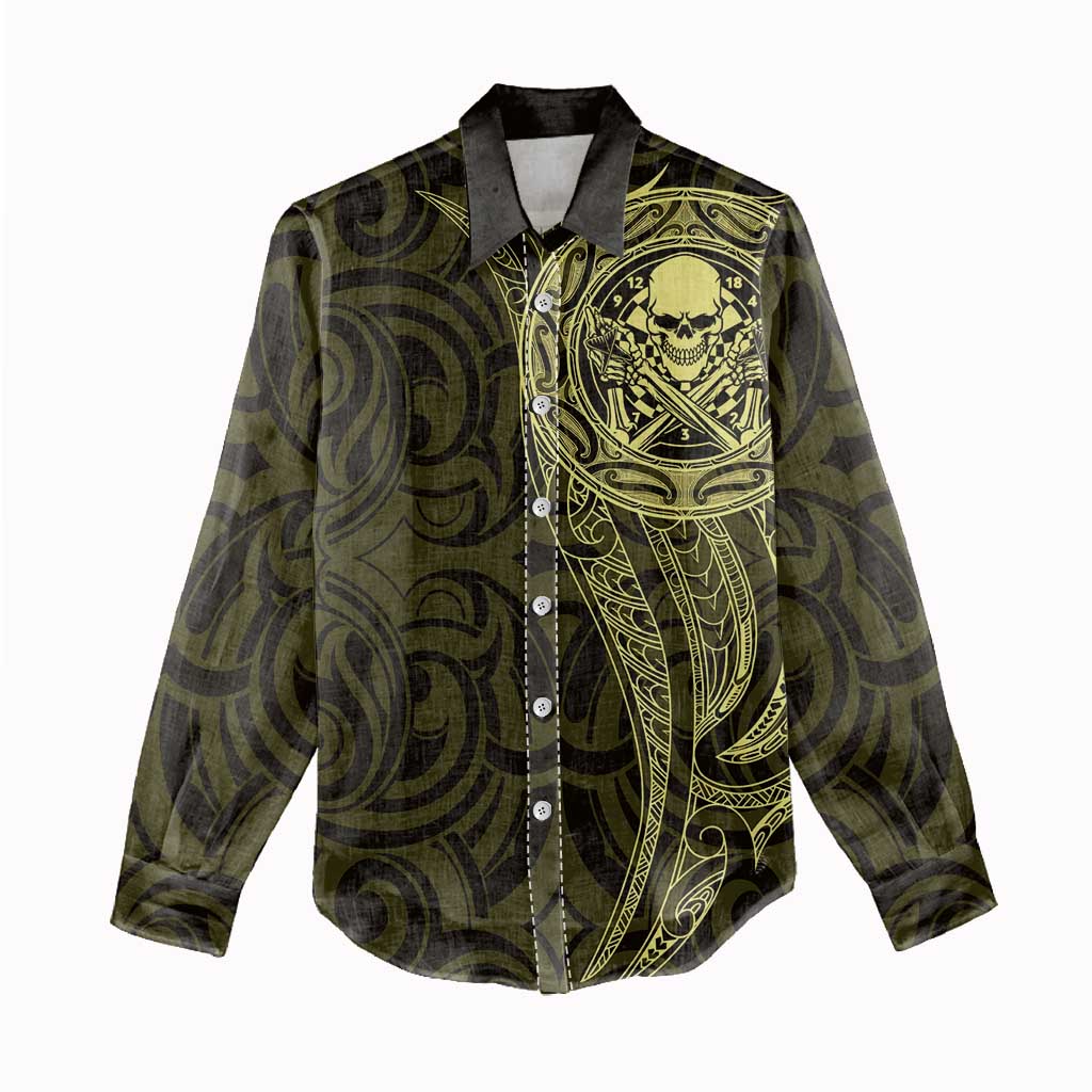 New Zealand Skull Darts Women Casual Shirt Aotearoa Maori Chest Tattoo Stylized Gold - Aussie Hoodie