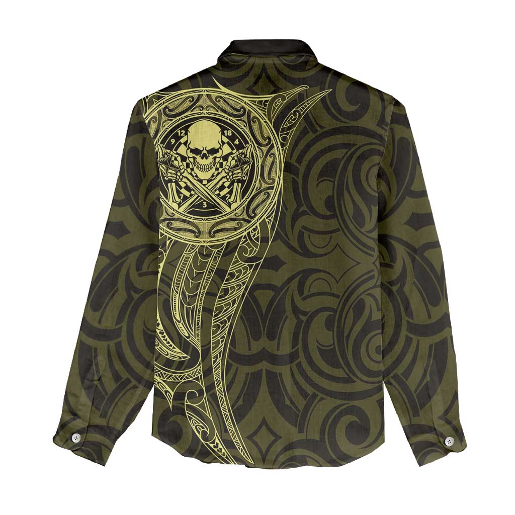 New Zealand Skull Darts Women Casual Shirt Aotearoa Maori Chest Tattoo Stylized Gold - Aussie Hoodie