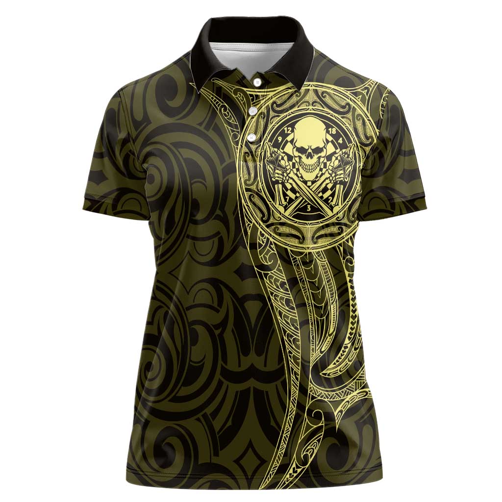 New Zealand Skull Darts Women Polo Shirt Aotearoa Maori Chest Tattoo Stylized Gold - Aussie Hoodie