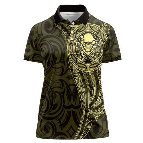 New Zealand Skull Darts Women Polo Shirt Aotearoa Maori Chest Tattoo Stylized Gold - Aussie Hoodie